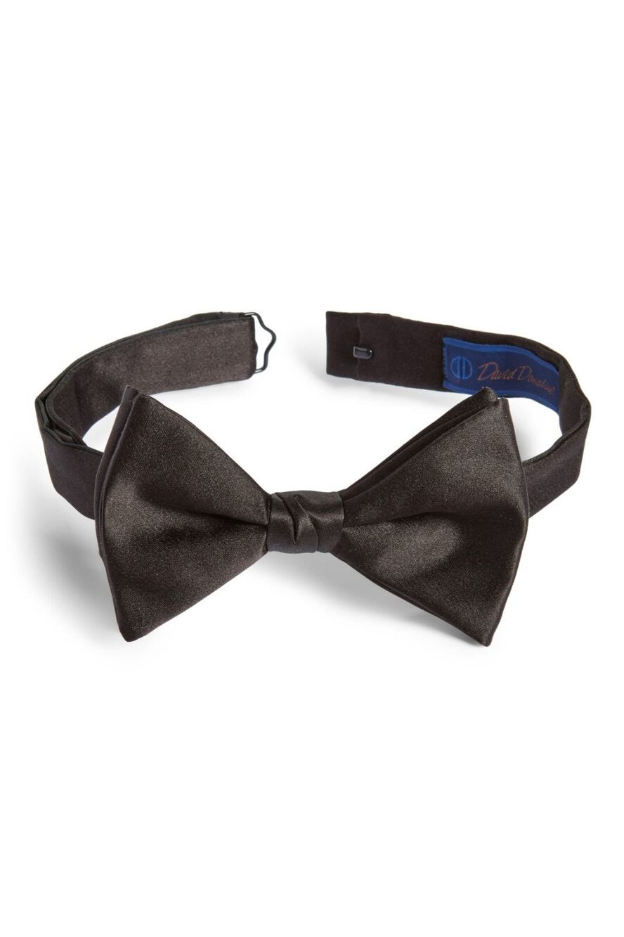 David Donahune Black Adjustable Pre-Tied Silk Bow Tie